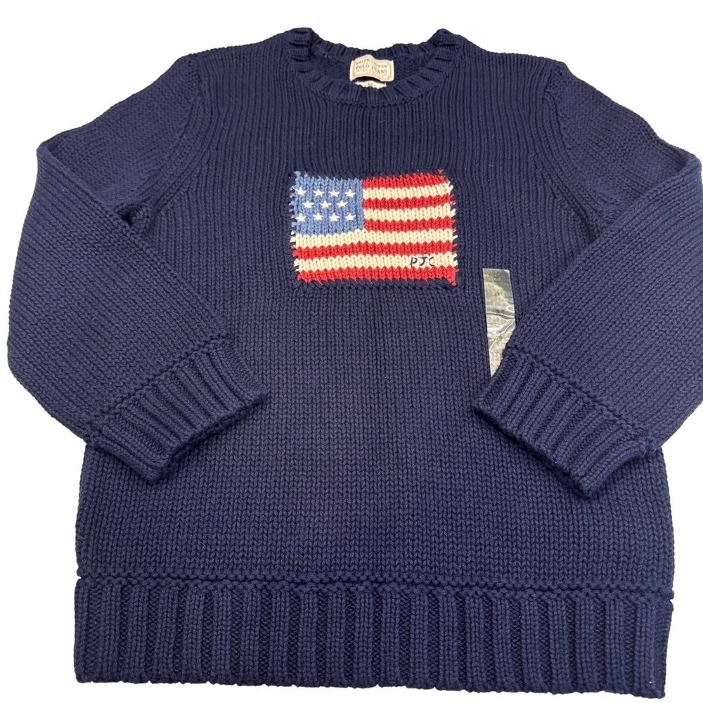 Ralph Lauren Unisex Kids Iconic Flag Sweater Crew Neck Cotton Sz M